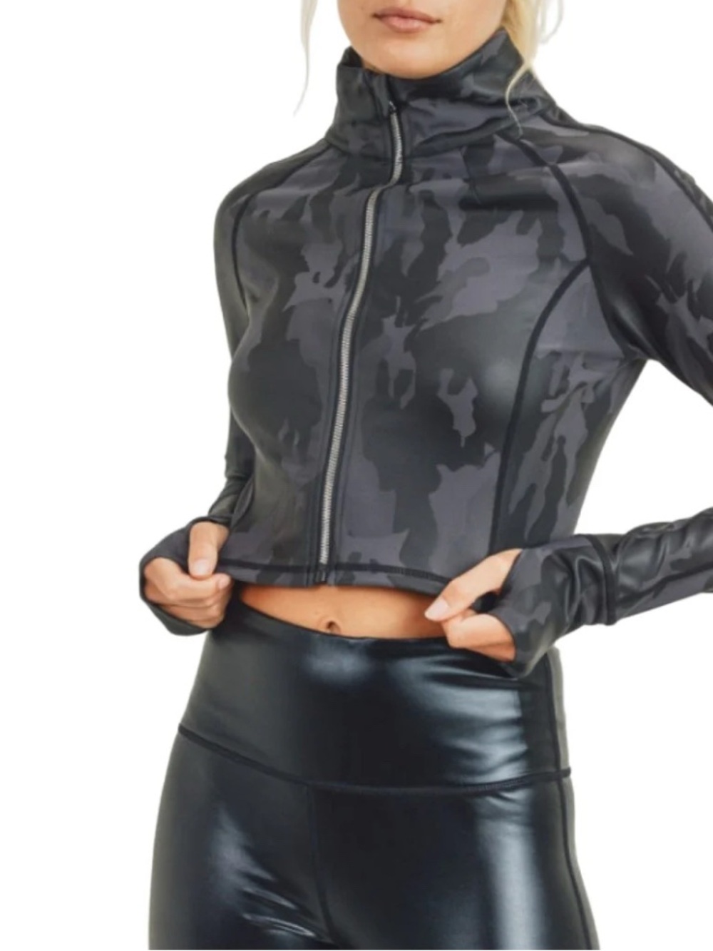 Mono B Charcoal Gray Active Zip Jacket